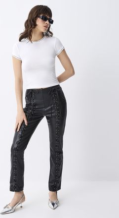 Twik Womens Lace-up faux leather pant