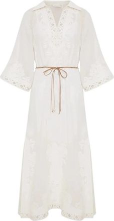 Zimmermann Indra Geborduurde Maxi-jurk - Dames - Shirt Kleedjes - Wit - 3XS - Katoen - Kleedjes