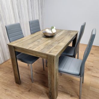 Kosy Koala Rustic Effect Wood Dining Table Set with 4 Grey Faux Leather Chairs Modern Dining Room Furniture in Brown