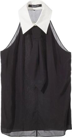 Karl Lagerfeld Sleeveless Tops, female, Black, Size: M Sleeveless Collar Tie Top