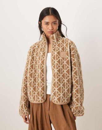 Calvin Klein Jeans Giacca in pile beige con logo a monogramma-Neutro