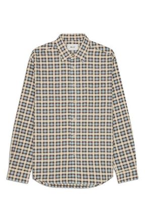 Nn.07 Deon 50037 Organic Cotton Button-Up Shirt in Blue Check at Nordstrom, Size Xx-Large