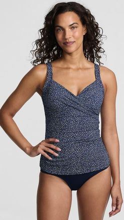 Lands End Wrap Underwire Tankini Top Swimsuit in Navy/blue Ditsy Floral at Nordstrom, Size 16