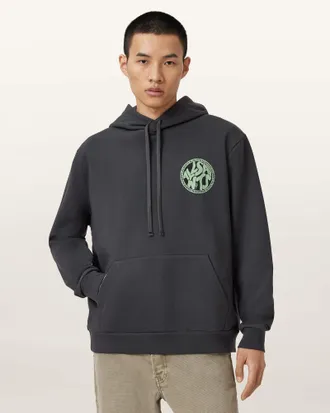 AllSaints Cotton Distortion Graphic Hoodie, Size: XXL