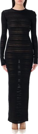 Andreadamo Black Striped Sheer Knit Long Dress