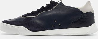 Santoni Navy Blue Suede And Leather Lace Up Sneakers