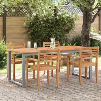 Berkfield Home Outdoor Dining Table Grey 200x90x75 cm Steel&Solid Wood Acacia | Size: 200 x 90 x 75 cm