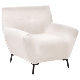 Beliani Sill&oacute;n De Tela Con Reposabrazos Patas De Metal Y Capiton&eacute; Decorativo Sal&oacute;n Moderno Blanco Crema Lakene