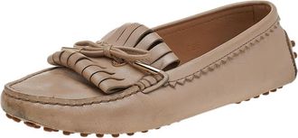 Tod's Tods Beige Leather Fringe Slip On Loafers