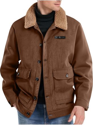 Generic Mens Corduroy Sherpa Fleece Jacket Winter Thermal Warm Coat Cotton Sherpa Fleece Lining Trucker Coat Denim Jacket Lightweight Thin Outdoor Top