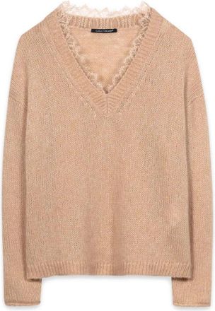 Luisa Cerano V-hals gebreid - Dames - V-hals truien - Roze - XL - Wol - Truien & Vesten