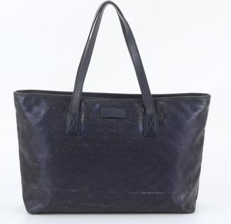Gucci Navy Leather Nylon Handbag Shoulder Bag Tote Bag (Pre-Owned)