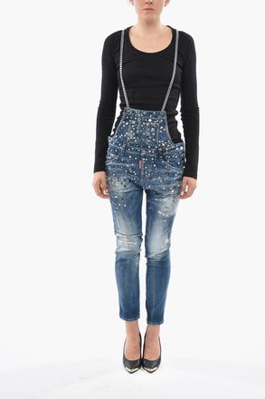 Dsquared2 Jumpsuit in Denim con Gioielli e Bretelle a Catena Dsquared2