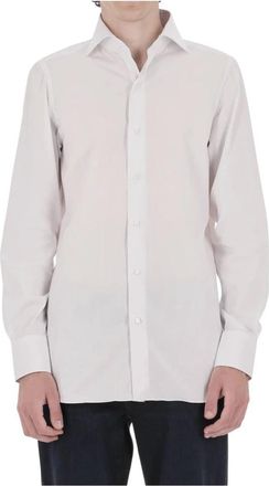 Finamore Camicia in cotone popeline stretch linea Napoli - Heren - Zakelijke Overhemden - Wit - XL - Katoen - Overhemden