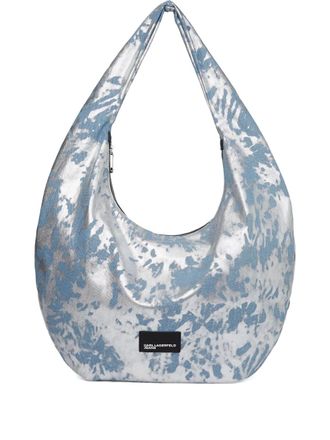 Karl Lagerfeld logo-patch denim shoulder bag - women - Cotton/Polyethylene Terephthalate (PET) - OS - Silver