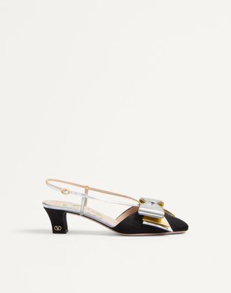 Valentino Garavani D&eacute;collet&eacute; Slingback Bowow In Tessuto Moir&egrave; 45Mm Donna NERO/SILVER/ANTIQUE GOLD 35.5