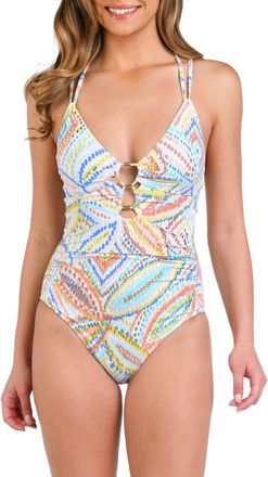La Blanca Sunbaked Jewel Lace-Up Underwire One-Piece Swimsuit in White at Nordstrom Rack, Size 14