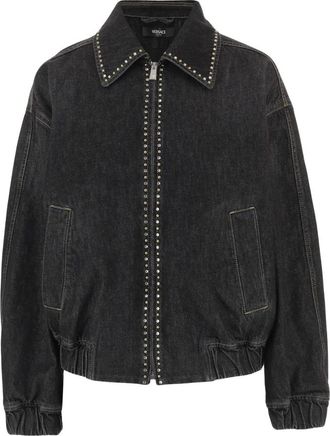 Versace Jas van katoen Ritssluiting Versiering met studs - Dames - Spijkerjassen - Zwart - XS - Katoen - Jassen