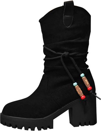 Generic Black Womens Versatile Suede Boots with Midsole and Round Toe for Outdoor Activities in Cold Seasons