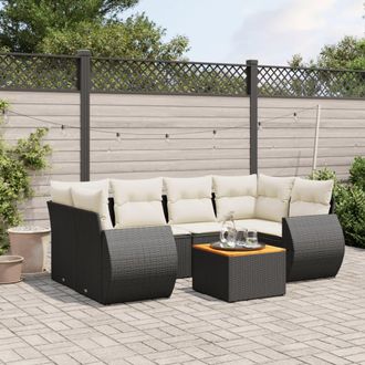 vidaXL Set De Comedor De Jard&iacute;n 7 Pzas Y Cojines Rat&aacute;n Sint&eacute;tico Negro Vidaxl