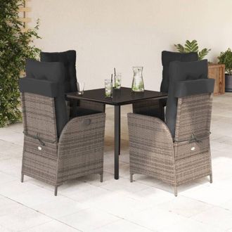 vidaXL Set Comedor De Jard&iacute;n 5 Piezas Con Cojines Rat&aacute;n Sint&eacute;tico Gris Vidaxl