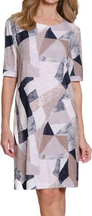 Multiples Printed Slub Knit A-Line Dress In Geo Multi
