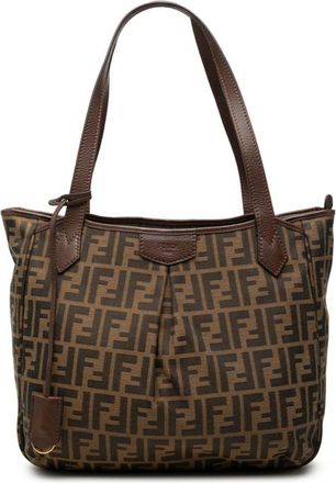 Fendi Zucca Brown Canvas Leather Shoulder Bag Tote Bag (Pre-Owned)
