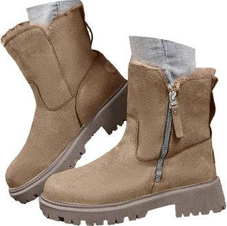 Generic Womens Winter Snow Boots Suede Mini Boot For Women Side Zipper Slip On Platform Boots Outdoor Cold Weather Lug Sole Waterproof Fleece Lined Warm Mid C