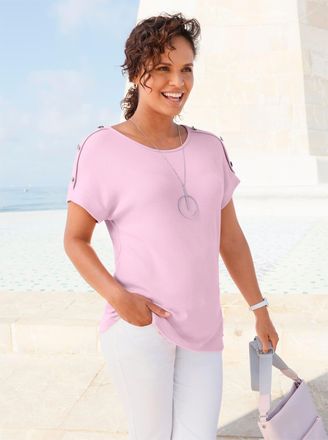 Casual Looks Kurzarmshirt CASUAL LOOKS Kurzarm-Shirt, Damen, Gr. 38, rosa (ros&eacute;), 95% Viskose, 5% Elasthan, unifarben, Rundhals, Shirts Kurzarmshirt