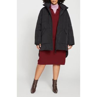 Universal Standard Matterhorn Hooded High-Low Puffer Coat in Black at Nordstrom, Size Xxx-Large