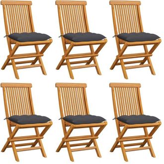 vidaXL Vidaxl - Sillas De Jard&iacute;n 6 Uds Madera De Teca Y Cojines Gris Antracita