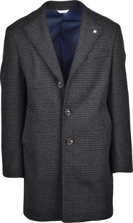 Manuel Ritz Black/Green Checkered Wool-Blend Buttoned Coat