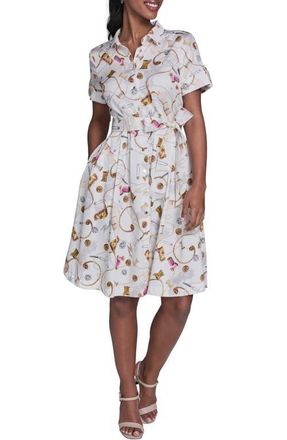 Karl Lagerfeld Print Tie Waist Shirtdress in Soft White Multi at Nordstrom, Size 12