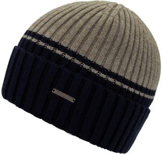 Chillouts Beanie CHILLOUTS Malik Hat, Damen, beige, navy, Rippstrick, Materialmix, M&uuml;tzen Beanie, Mit Umschlag, zweifarbig