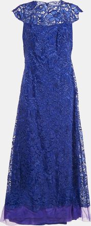 Tadashi Shoji Blue Floral Lace Cap Sleeve Milien Gown