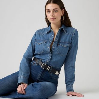 Levi's Heritage Western Denim Shirt - Womens - XL - Medium Wash / All Day Long Western