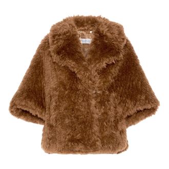 Max Mara Jassen, Dames, Bruin, M/L, Wol, Wolomantel met zachte textuur