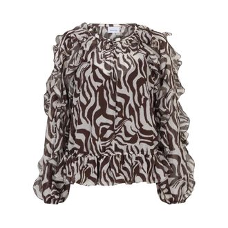 Dante6 Zaliyah Boho Chiffon Top met Print - Dames - Blouses & Shirts - Bruin - Maat: XS Chiffon