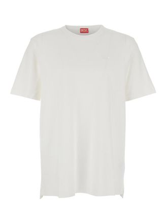 Diesel White Crewneck T-Shirt With Tonal Logo Embroidery On The Front In Cotton Man
