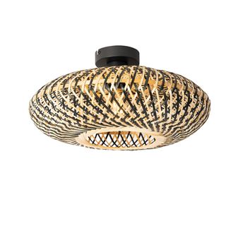 QAZQA Oriental Plaf&oacute;n Inteligente Negro De Bamb&uacute; De 40 Cm Con Wifi A60 - Ostrava Bamb&uacute; /acero Redonda Adecuado Para Led Max. 1 X 4.9 Watt - Qazqa
