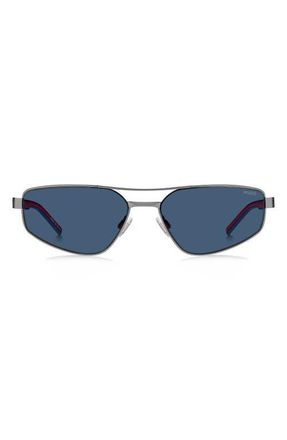 HUGO BOSS 58mm Rectangular Geometric Sunglasses in Matte Ruthenium/Blue at Nordstrom