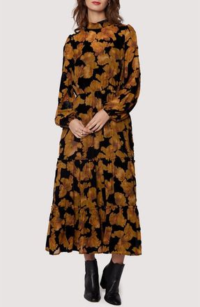 Lost + Wander Massimo Long Sleeve Maxi Dress in Black Gold at Nordstrom, Size Medium