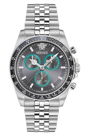 Versace Greca Chronograph Wave Bracelet Watch, 43mm in Stainless Steel at Nordstrom