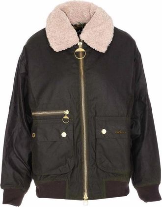 Barbour Green Maxine Wax Jacket Frontal Zip Closure