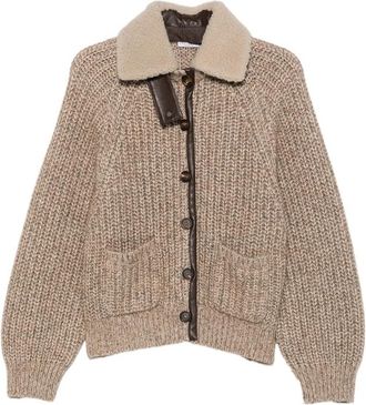 Brunello Cucinelli Shearling-collar Ribbed-knit Cardigan