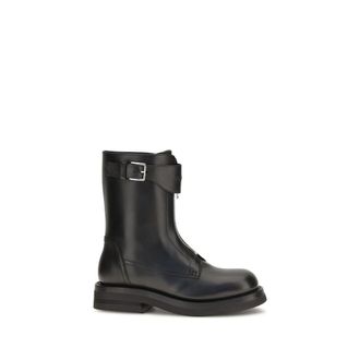 Alexander McQueen Black Calf Leather Bos Taurus Lace-Up Womens Boots