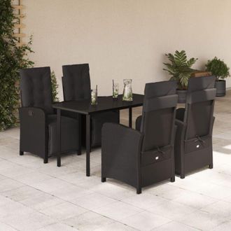 vidaXL Set De Muebles Jard&iacute;n 5 Pzas Con Cojines Rat&aacute;n Sint&eacute;tico Negro Vidaxl