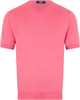 Fedeli Truien & Vesten, Heren, Roze, L, Kasjmier, T-shirt met korte mouwen en ronde hals
