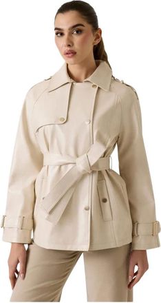 Guess Korte trenchcoat van imitatieleer - Dames - Mantels - Beige - Maat: M Leer