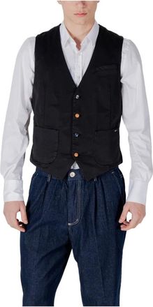 Gianni Lupo Kostuums, Heren, Zwart, M, Katoen, Beige V-Hals Mouwloos Knoop Gilet